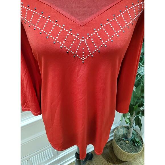Suzie In The City Womens Solid Red Polyester Cold Shoulder Sleeve Blouse Size 2X - Picture 3 of 10